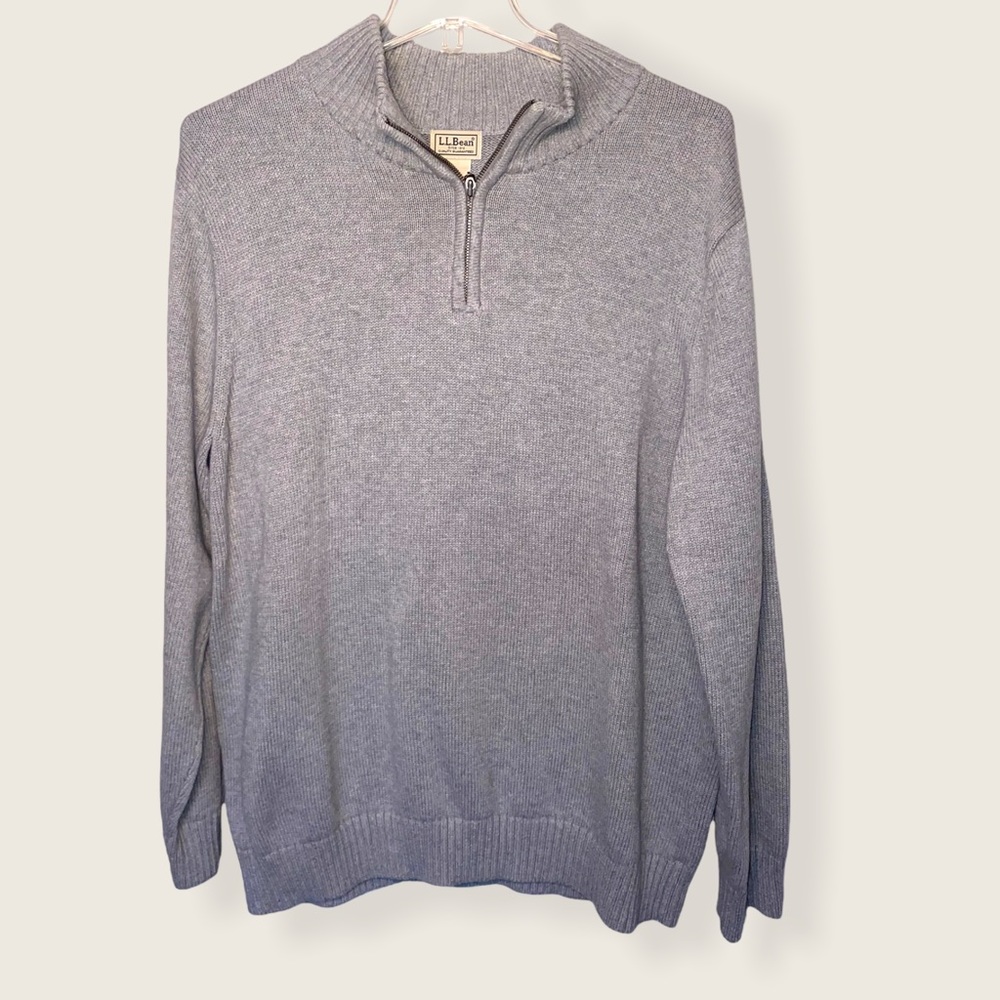 L.L. Bean Men's Sz XXL Cotton Sweater Quarter-Zip Mock Neck Pullover Gray Knit